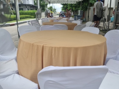 ให้เช่าโต๊ะกลมคลุมผ้าสำหรับจัดเลี้ยงอาหารโต๊ะจีน